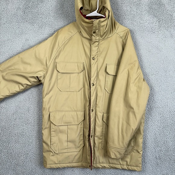 Vintage Woolrich‎ Mens Large Jacket Timber Parka Tan Hooded Flap Pocket USA Made